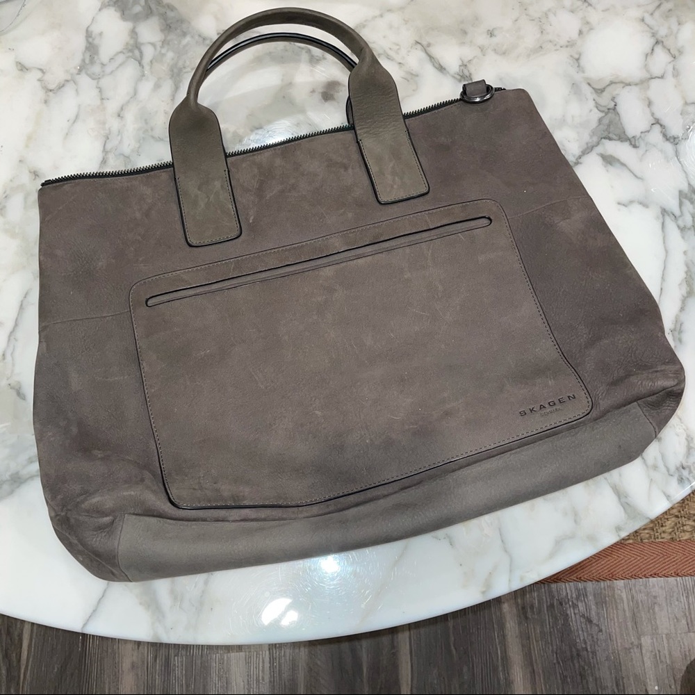 Skagen Kruse Greige Suede Laptop Bag Briefcase